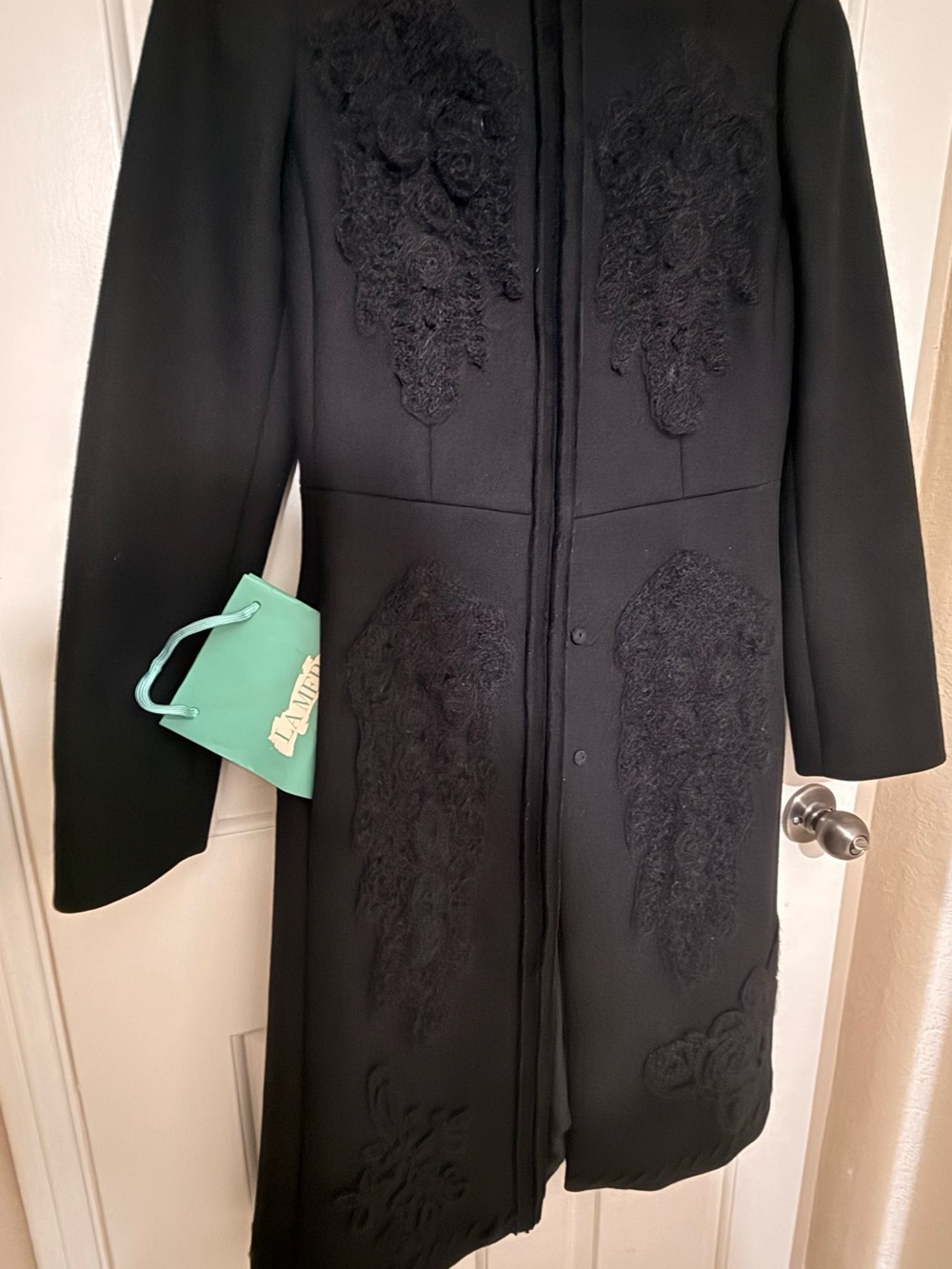 Prada Vintage F/W 2005 Black Wool Crochet Appliqué Coat IT 40 - Picture 8 of 9